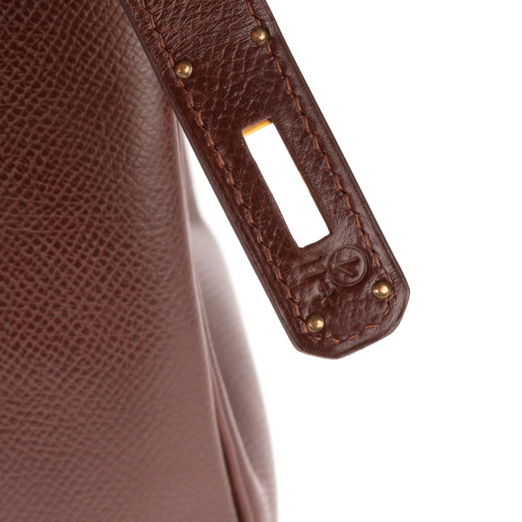 Hermès Kelly 28 Handtasche aus Courchevel Brown-Leder mit Riemen:: goldene Hardware! 1