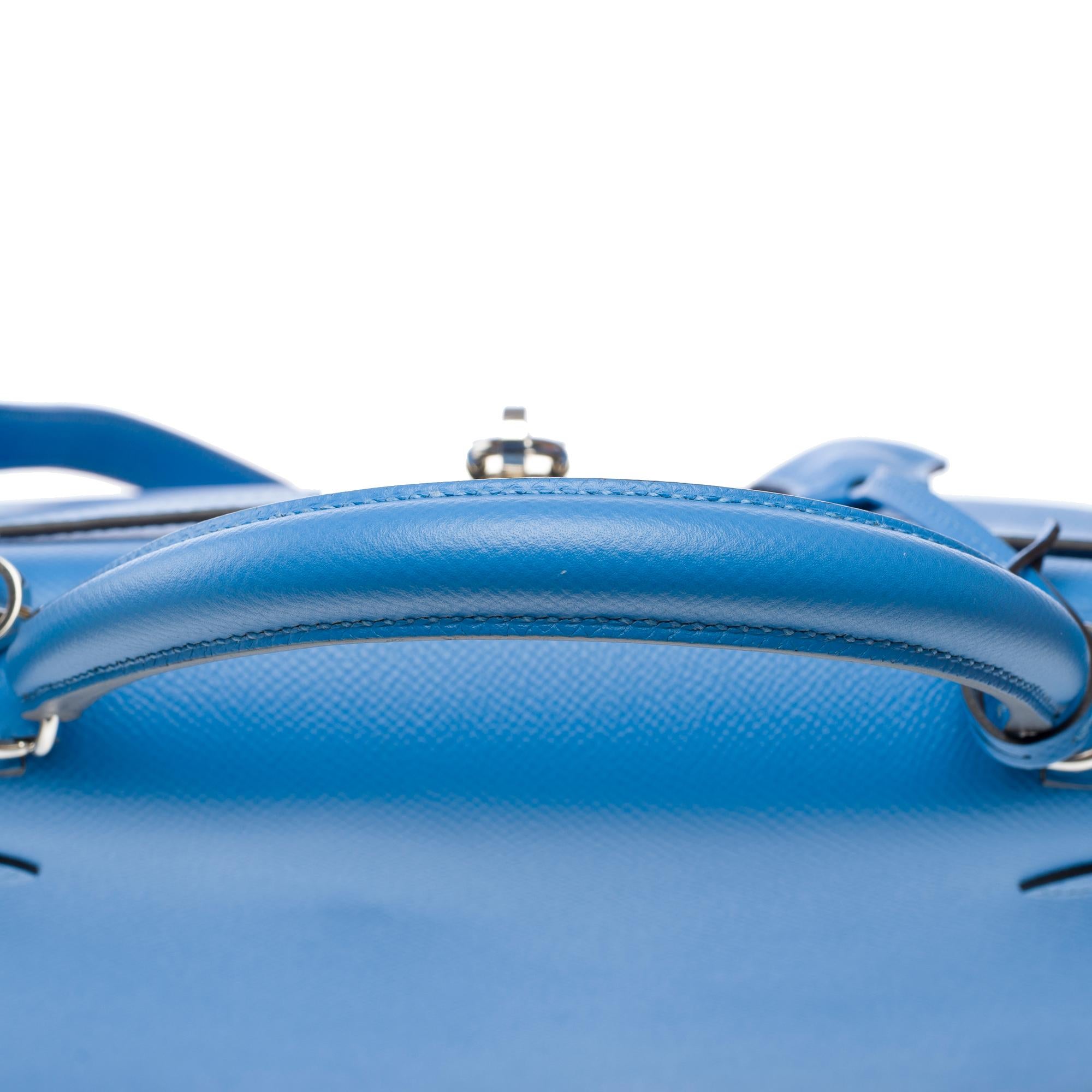 Lanière de sac à main Hermès Kelly 28 en cuir d'epsom Bleu Paradis, PHW 7