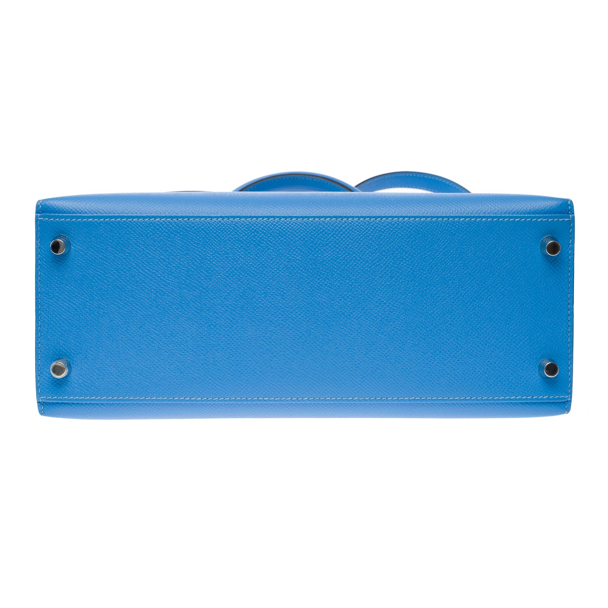 Lanière de sac à main Hermès Kelly 28 en cuir d'epsom Bleu Paradis, PHW 8