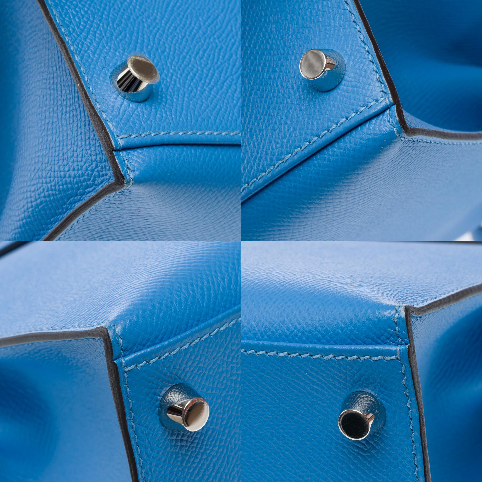 Lanière de sac à main Hermès Kelly 28 en cuir d'epsom Bleu Paradis, PHW 9