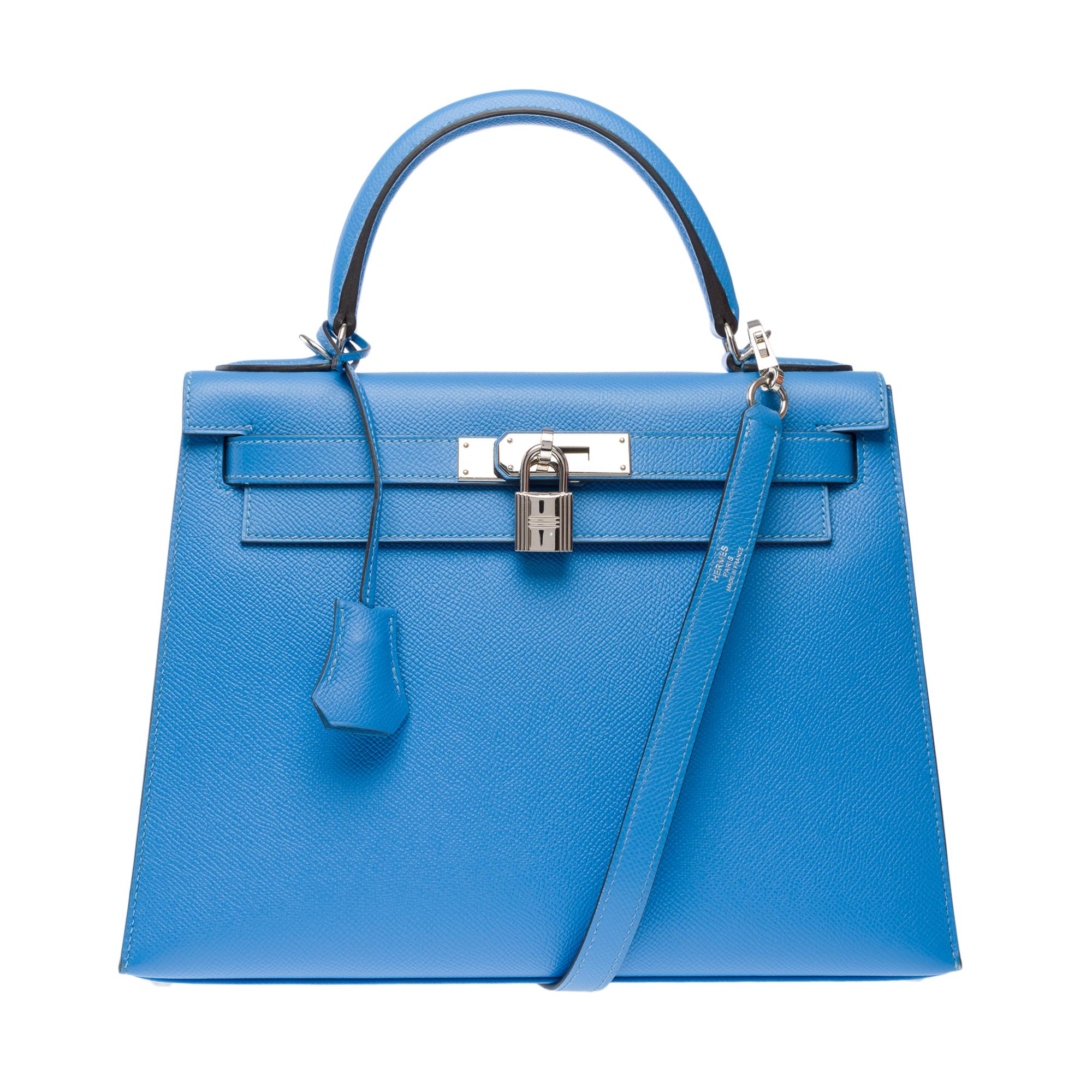  Lanière de sac à main Hermès Kelly 28 en cuir d'epsom Bleu Paradis, PHW Pour femmes 