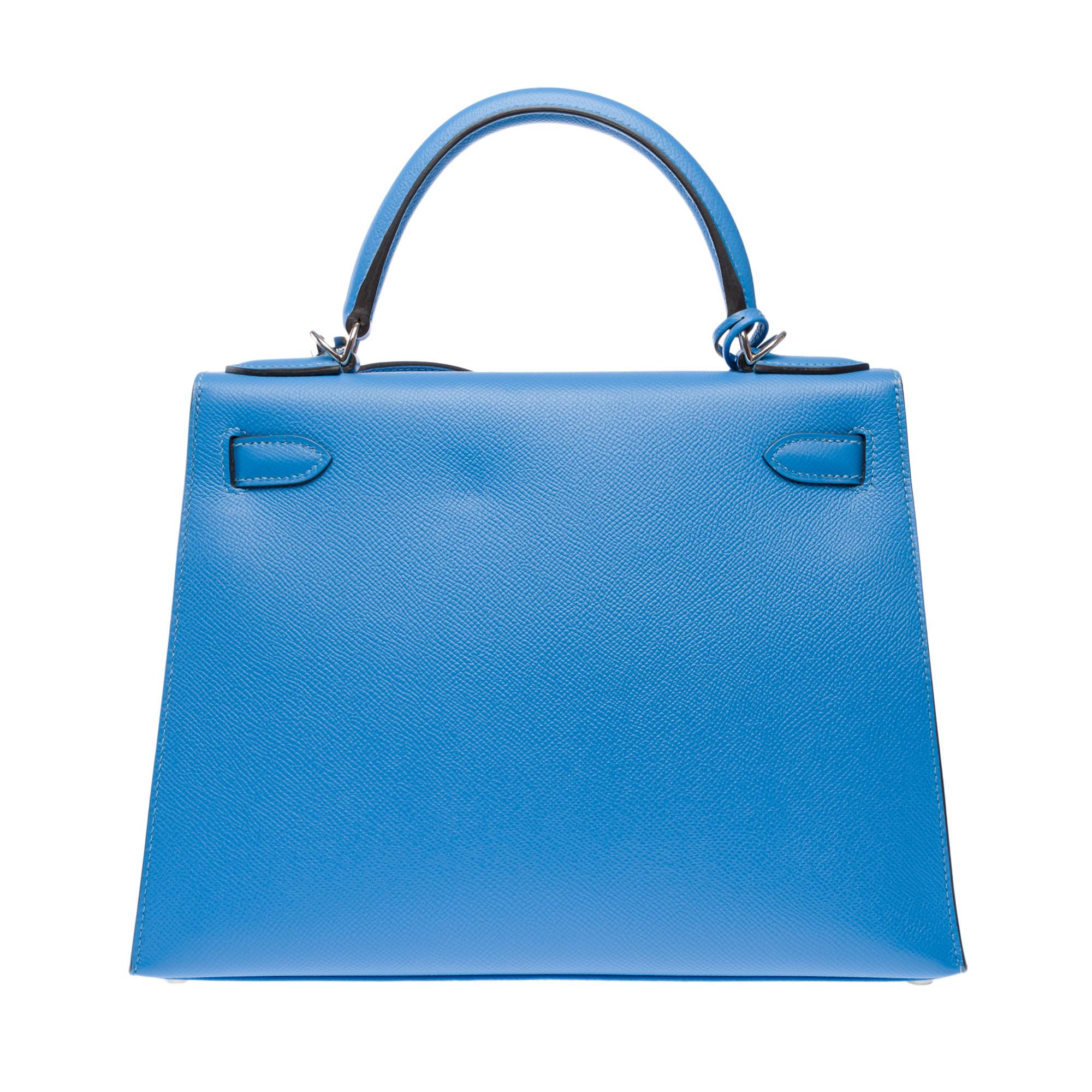 Lanière de sac à main Hermès Kelly 28 en cuir d'epsom Bleu Paradis, PHW 1