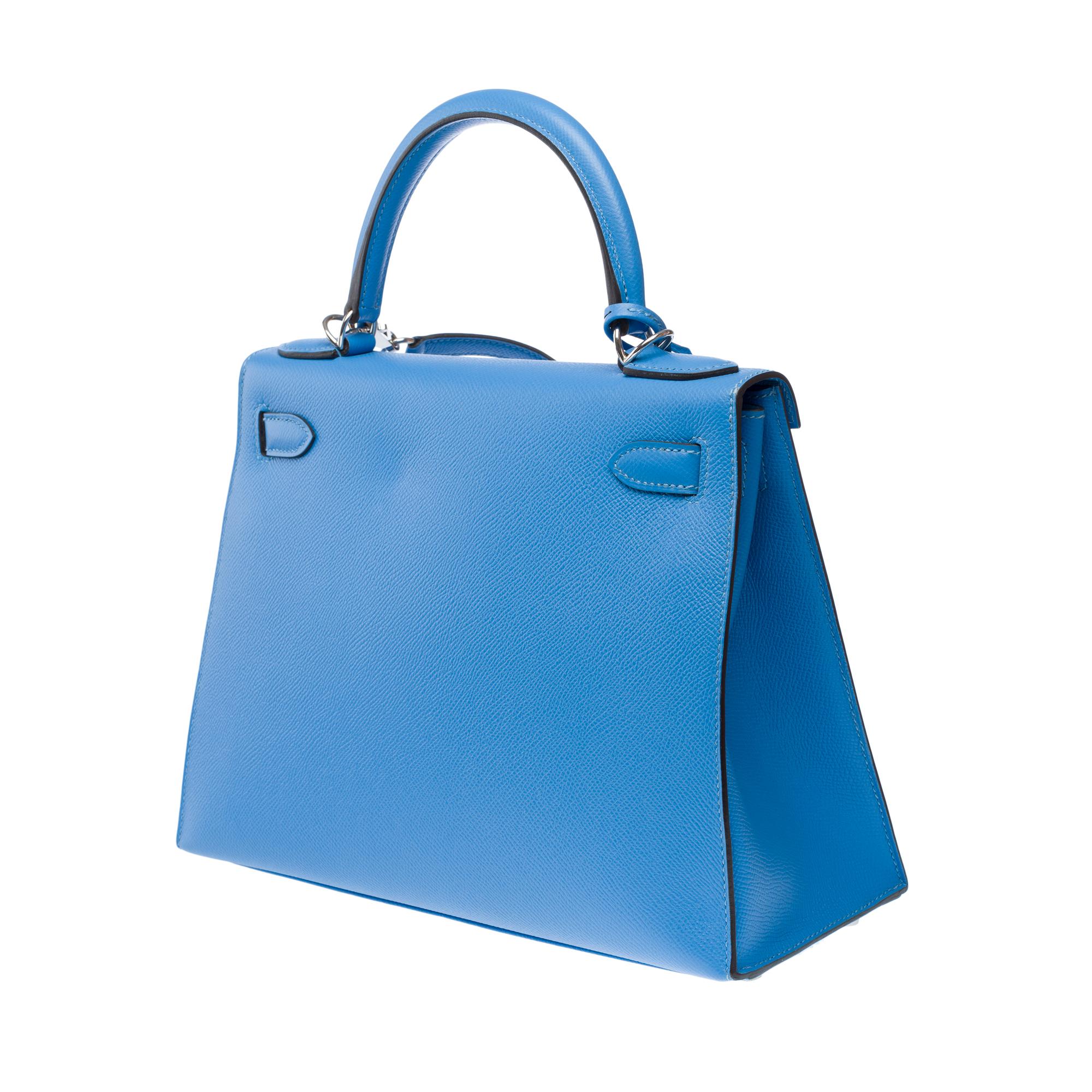 Lanière de sac à main Hermès Kelly 28 en cuir d'epsom Bleu Paradis, PHW 3