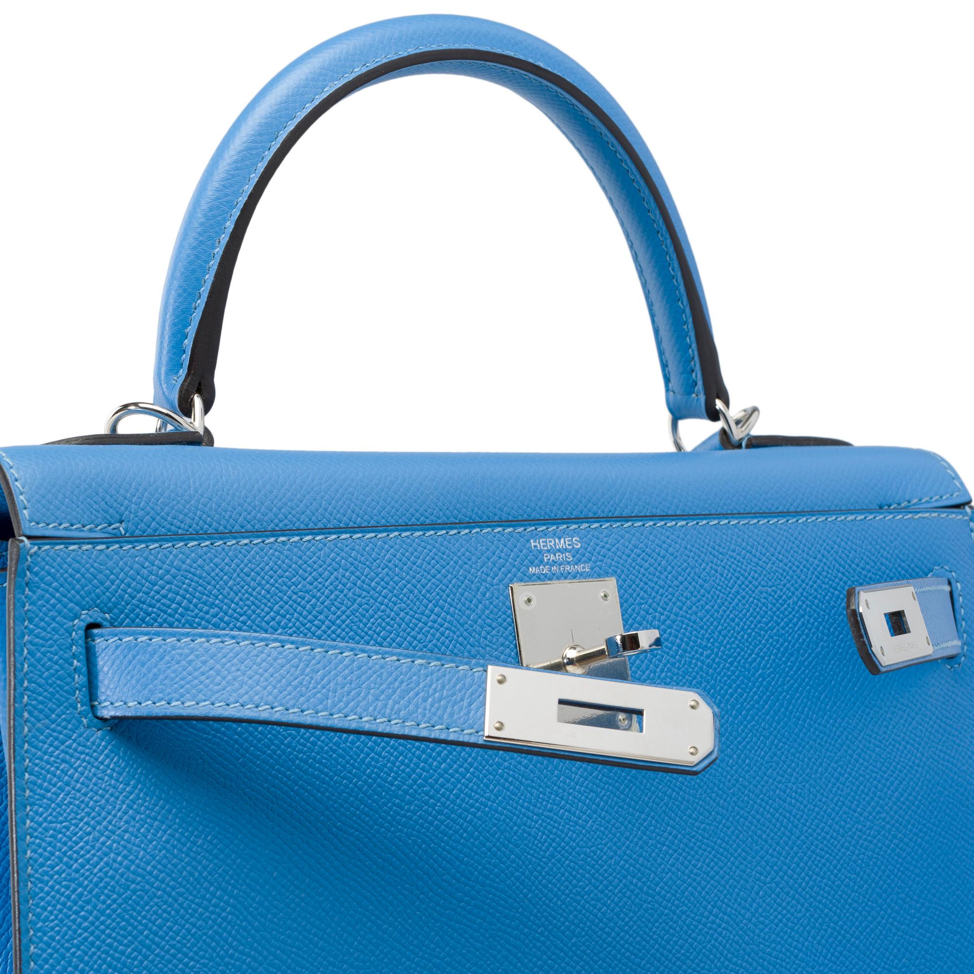 Lanière de sac à main Hermès Kelly 28 en cuir d'epsom Bleu Paradis, PHW 4