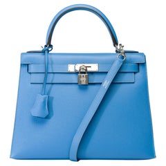 Hermès Kelly 28 handbag strap in Bleu Paradis epsom leather, PHW