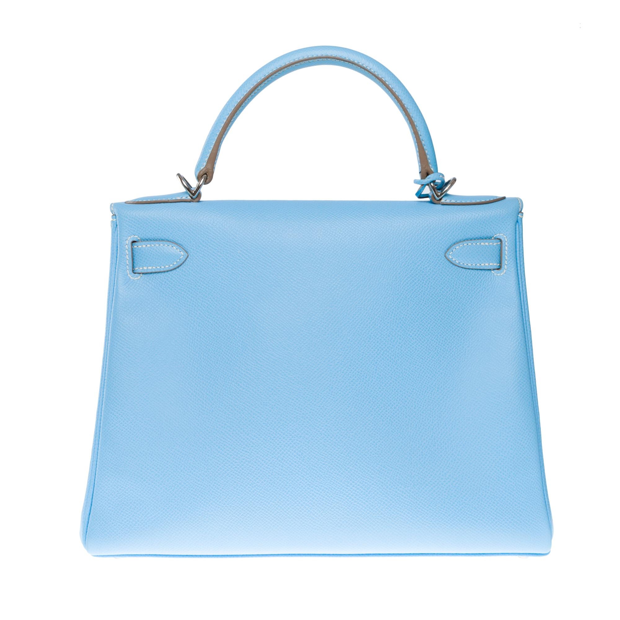 Hermès Kelly 28 handbag strap in Blue Celeste Epsom Calf leather, PHW 1