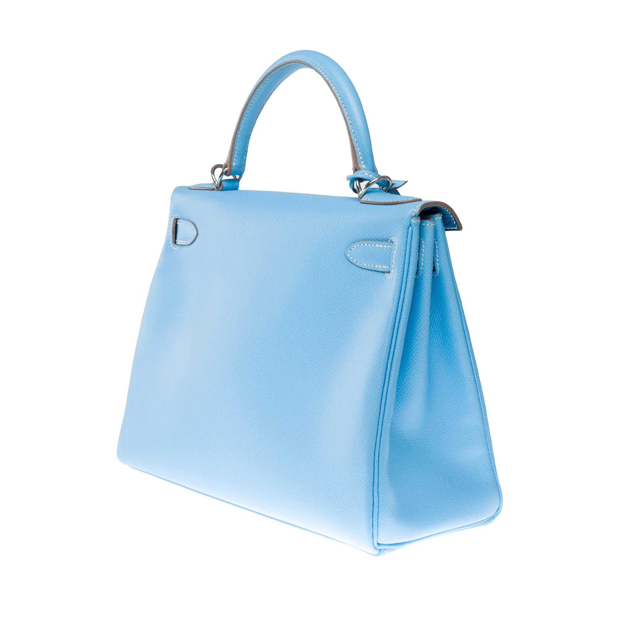 Hermès Kelly 28 handbag strap in Blue Celeste Epsom Calf leather, PHW 3
