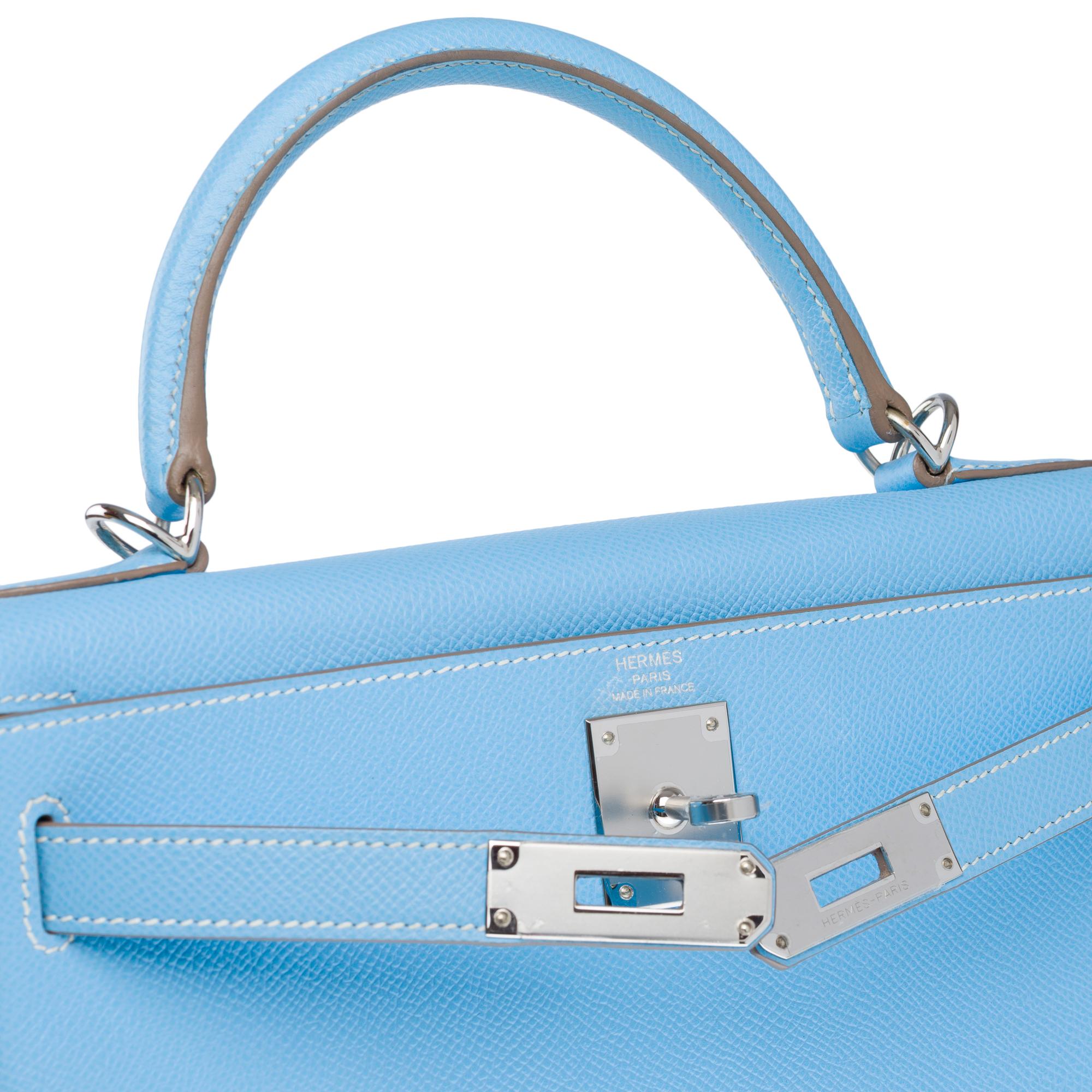 Hermès Kelly 28 handbag strap in Blue Celeste Epsom Calf leather, PHW 4