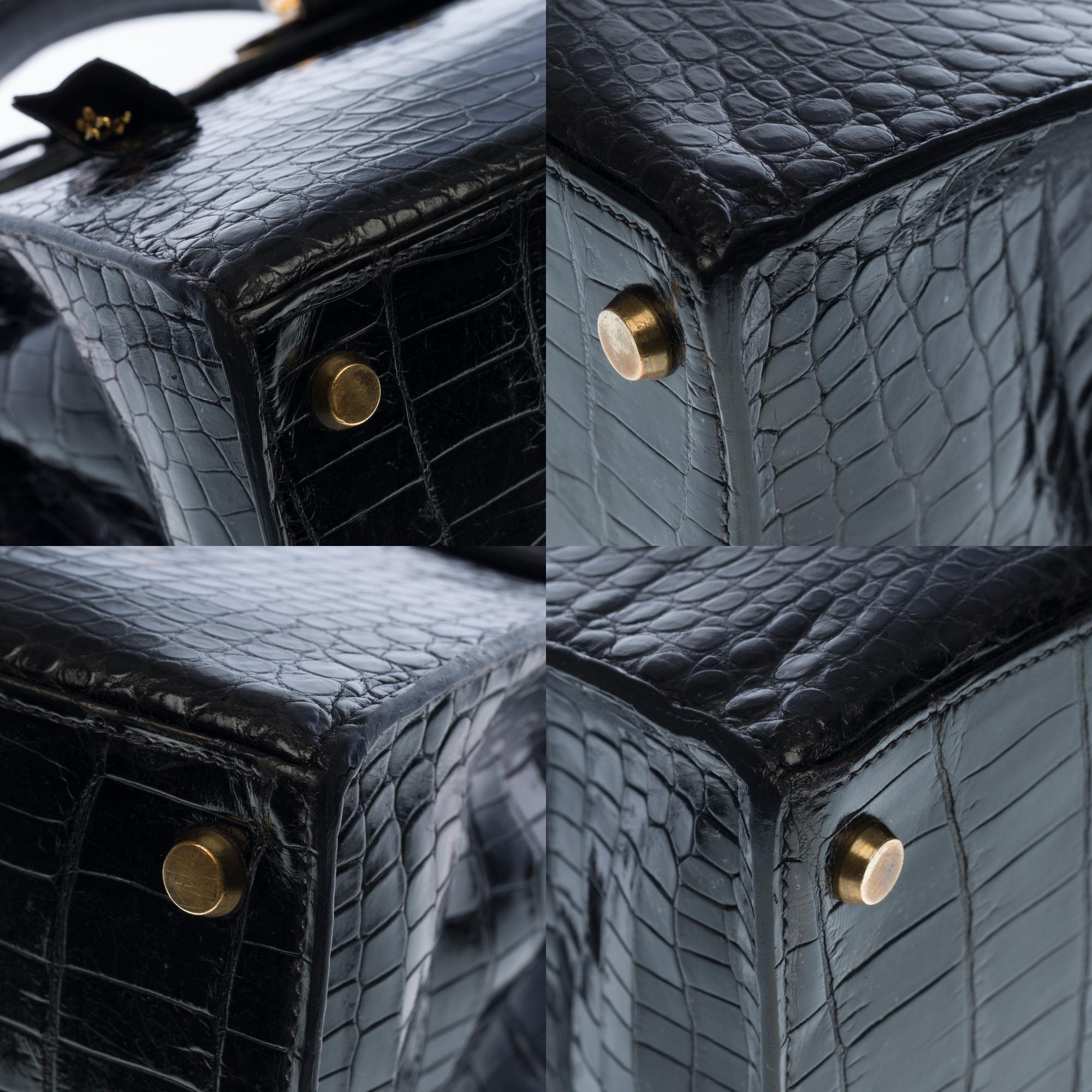 Hermès Kelly 28 con tracolla in pelle di coccodrillo Porosus nera e GHW 3