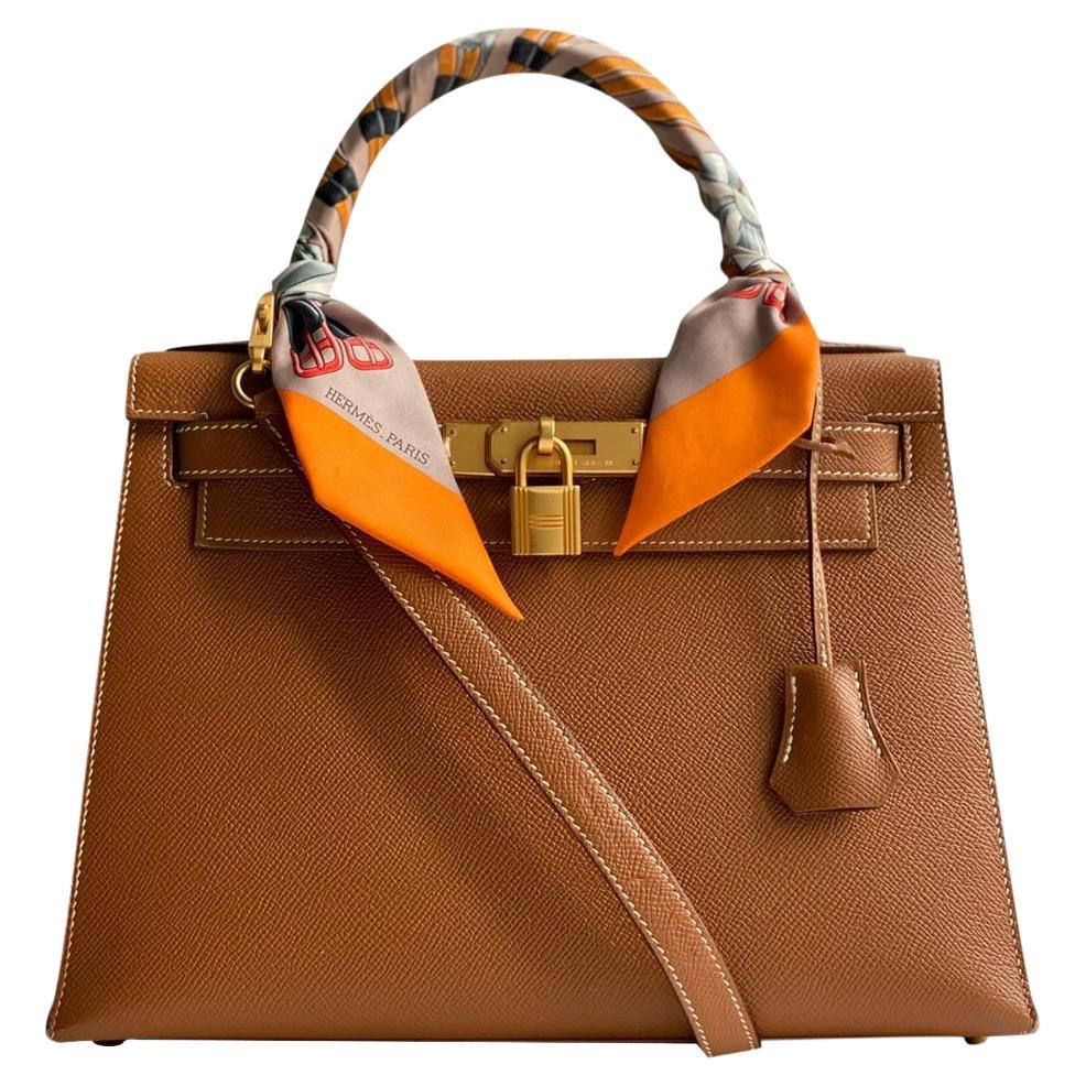 Kelly 28 leather handbag Hermès Camel in Leather - 32941582
