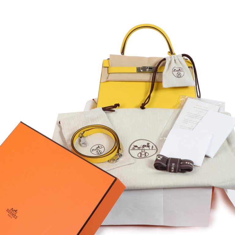 Hermès 38cm Kelly Depeche Gold Epsom Palladium Hardware 2020 For Sale at  1stDibs
