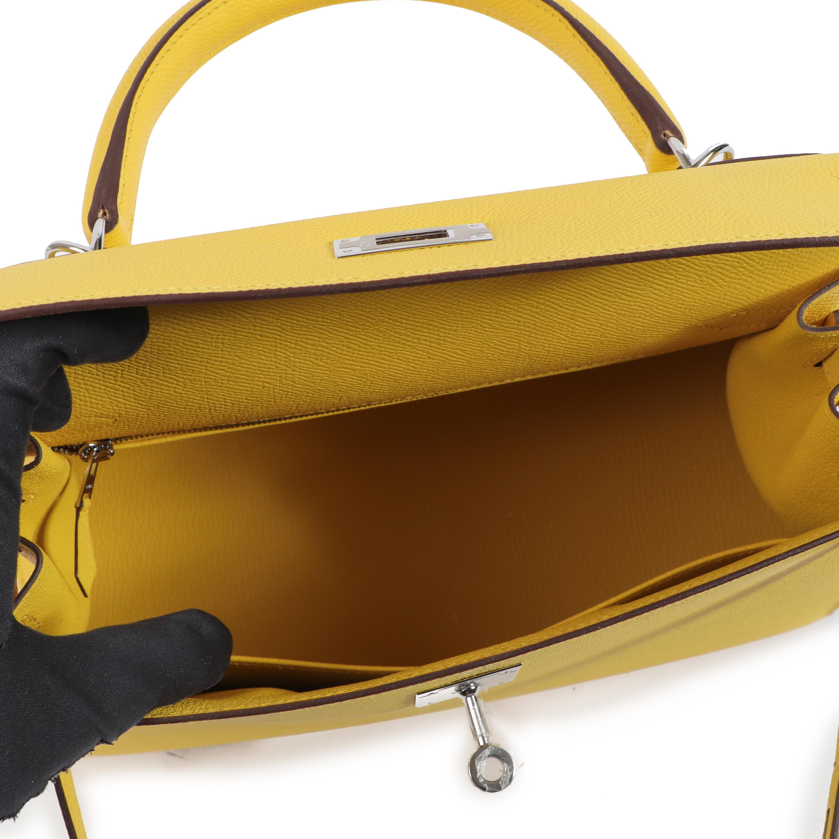 Hermès Kelly 28 Jaune De Naples Epsom Palladium Hardware

A bright yellow color that is mood boosting and show stopping, this Hermès Kelly 28 in Jaune de Naples yellow is incredibly glowing.

Made in Epsom leather, this Hermès Kelly has the rigid