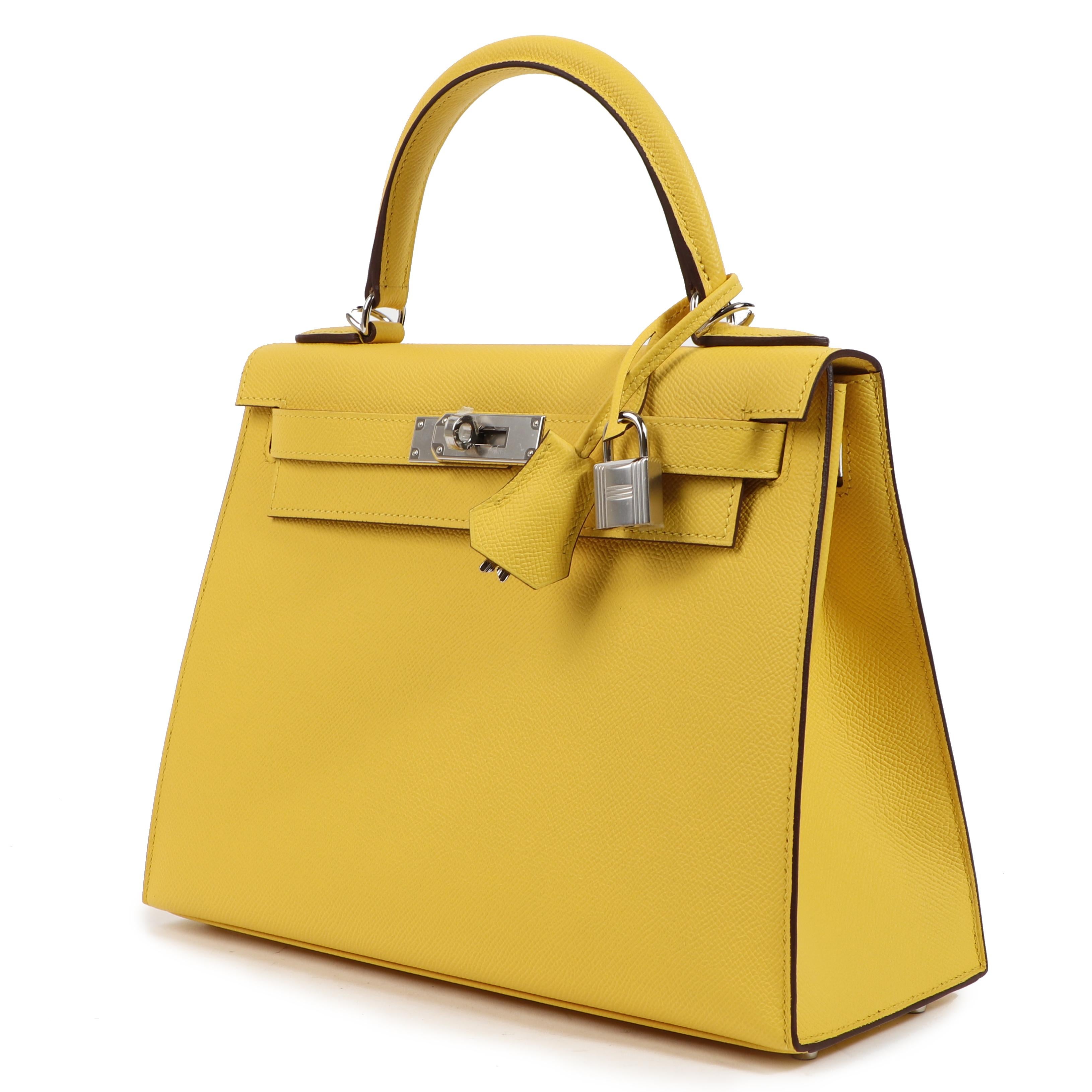 Yellow Hermès Kelly 28 Jaune De Naples Epsom Palladium Hardware For Sale