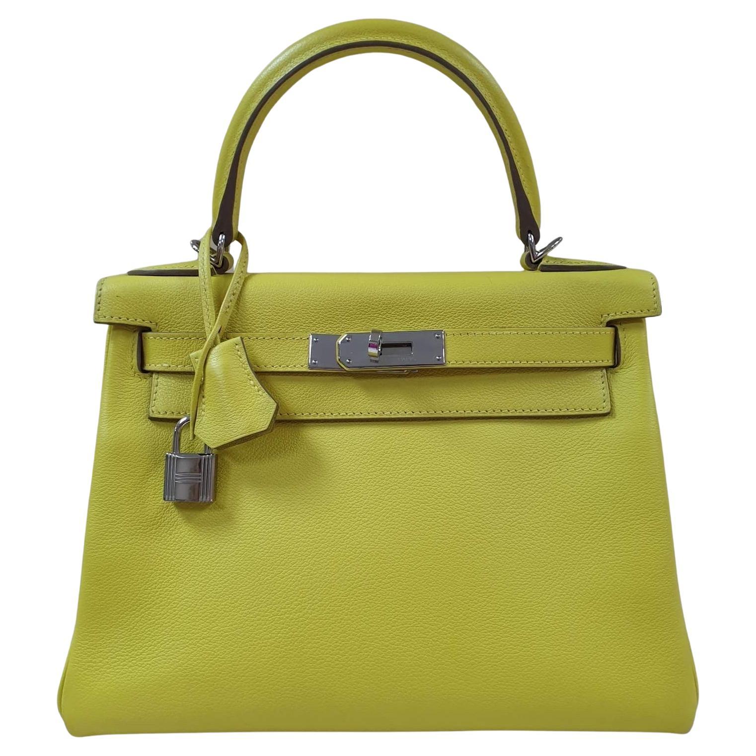 Hermes Kelly 28 Lime Leather Bag
