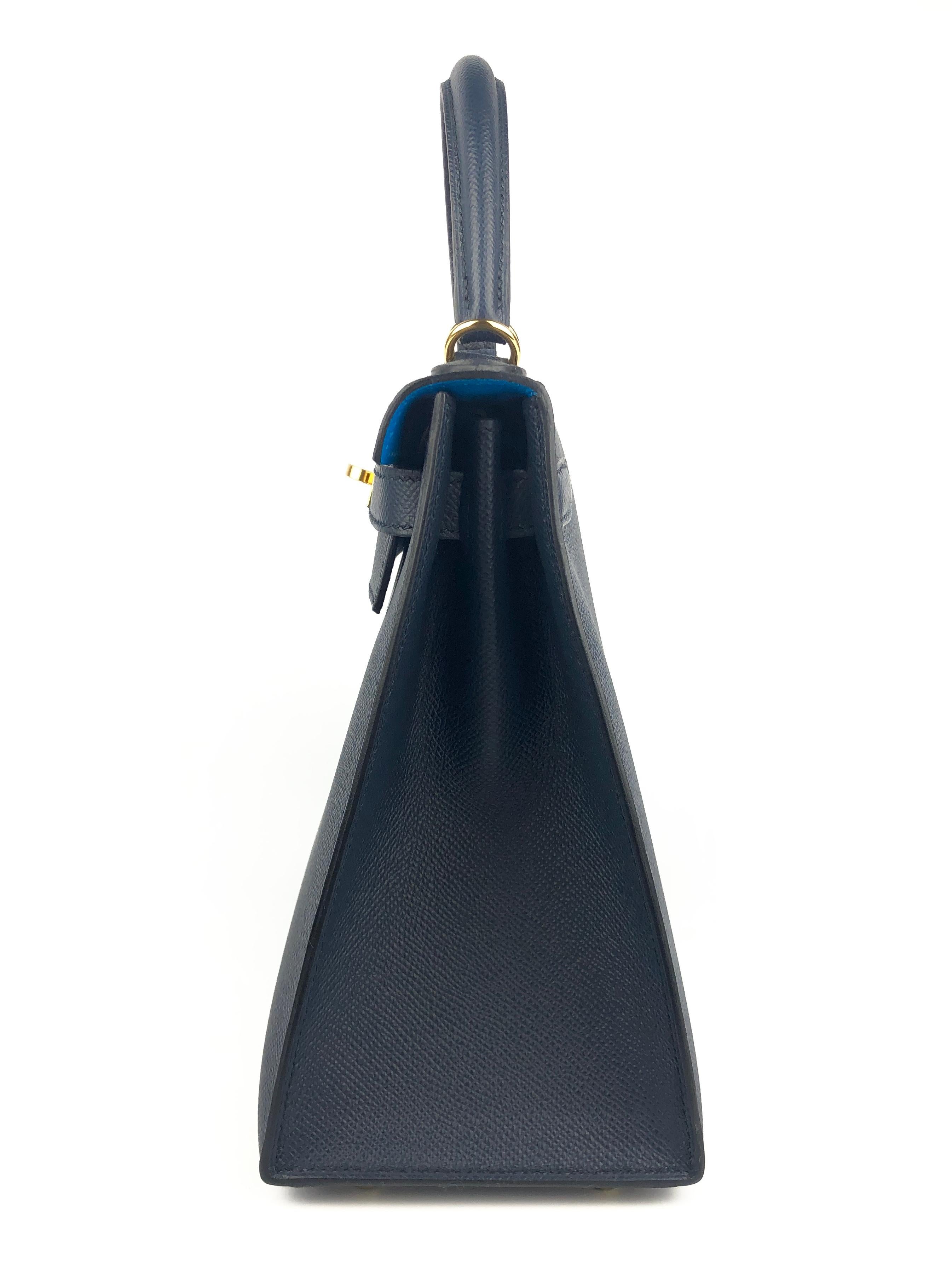 Hermes Kelly 28 Limited Edition Sellier Black Blue Indigo Frida Epsom Gold HWR  4