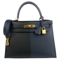 Hermes Kelly 28 Limited Edition Sellier Black Blue Indigo Frida Epsom Gold HWR