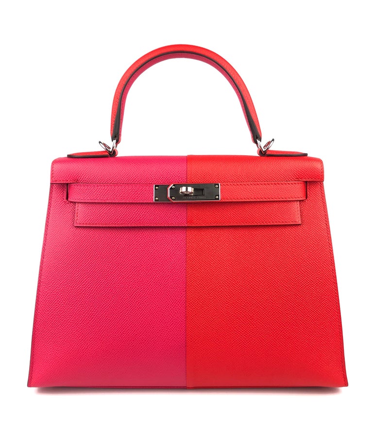 Hermes Kelly 28 Casaque Sellier Bag Rouge de Coeur/Rose Extreme