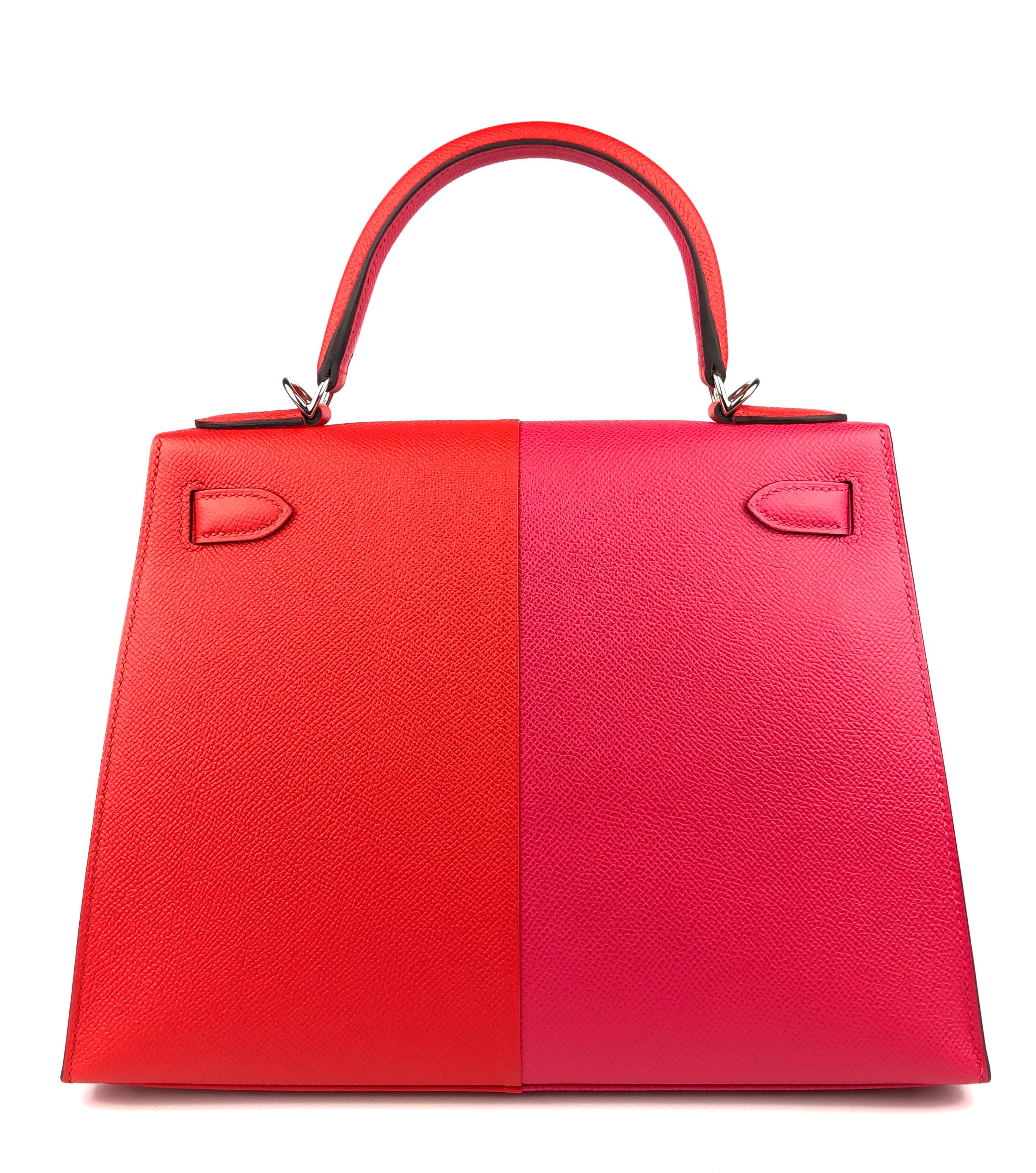 Red Hermes Kelly 28 Limited Edition Sellier Rose Extreme Rouge Coeur Blue Zanzibar