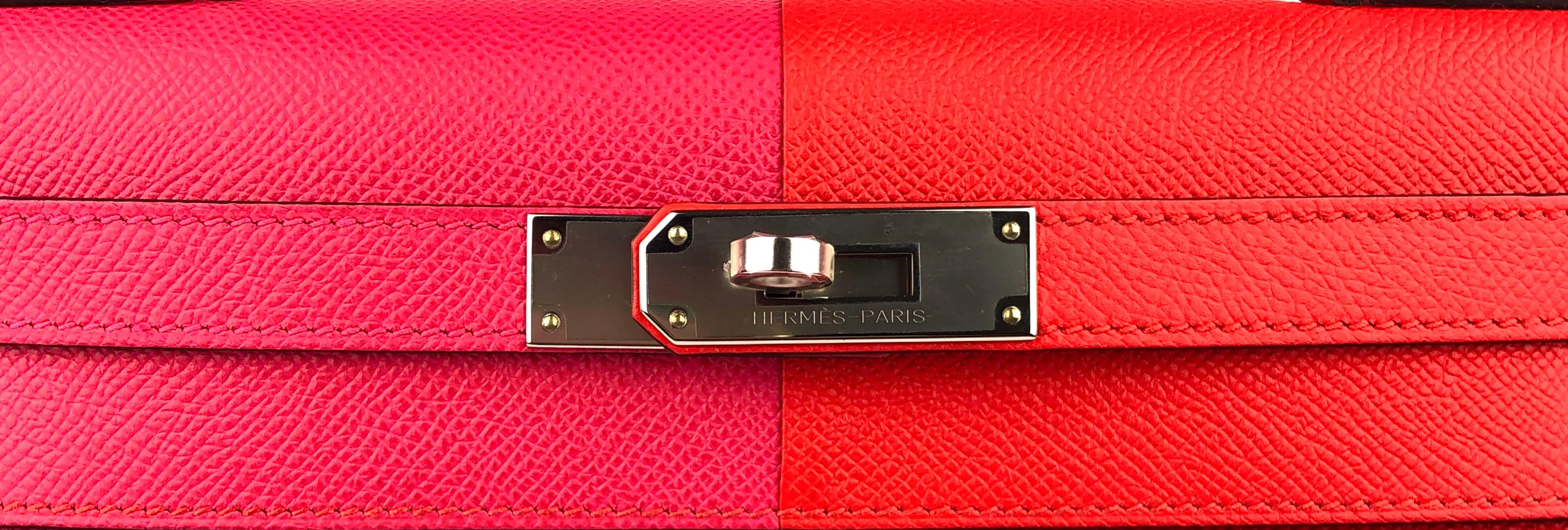 Hermes Kelly 28 Limited Edition Sellier Rose Extreme Rouge Coeur Blue Zanzibar In New Condition In Miami, FL