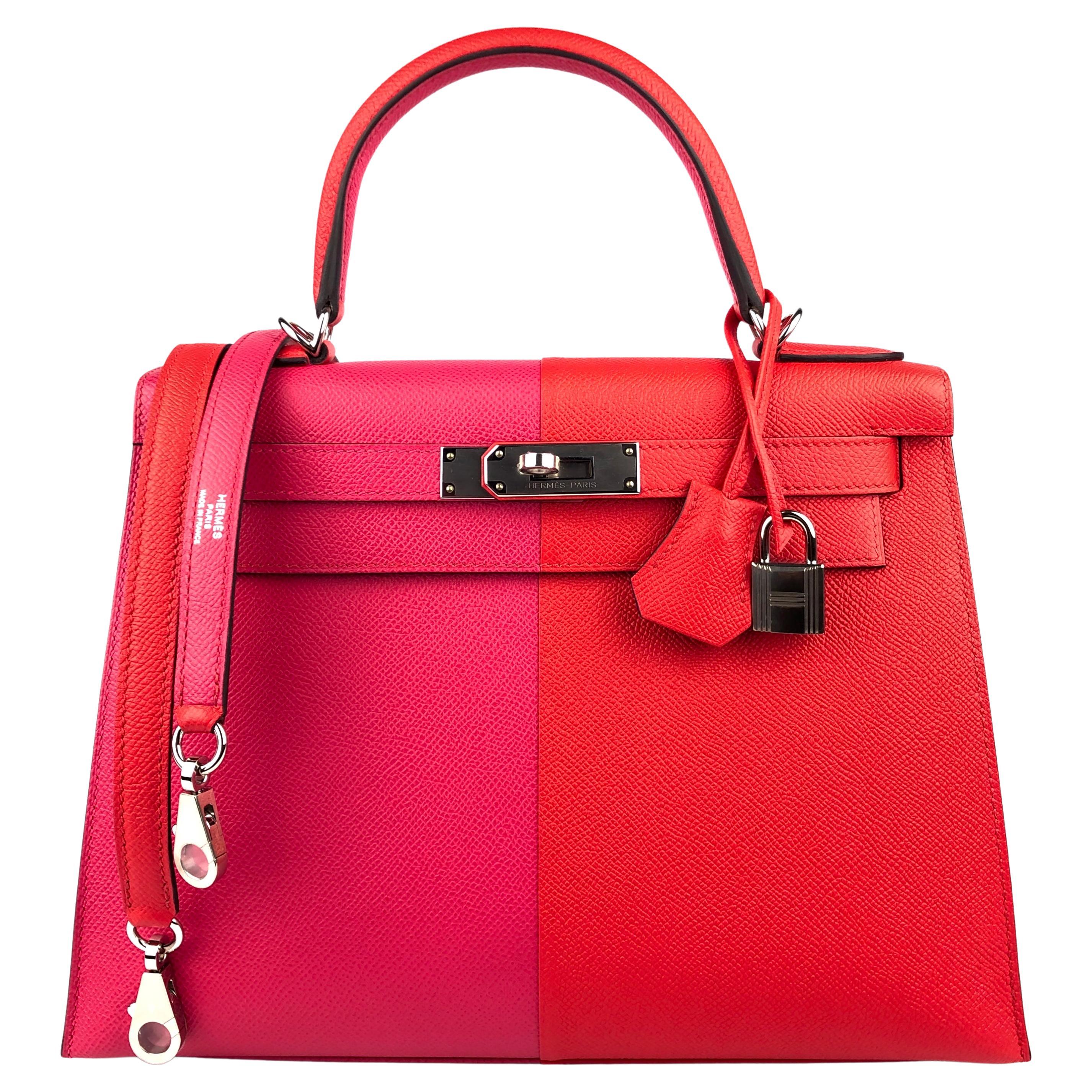 Hermes Kelly 28 Limited Edition Sellier Rose Extreme Rouge Coeur Blue Zanzibar
