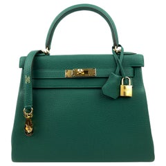 Hermes Kelly 28 Malachite Togo Gold Hardware 2020