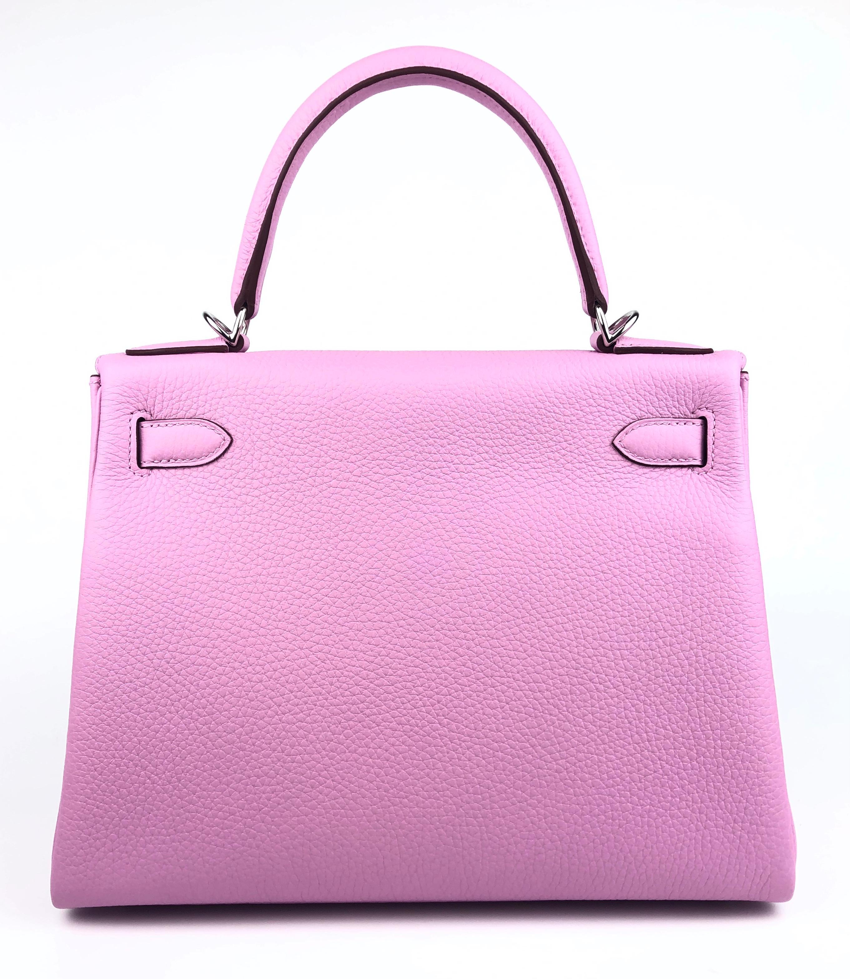 Hermes Kelly 28 Mauve Sylvester Pink Leather Palladium Hardware NEW For Sale 1
