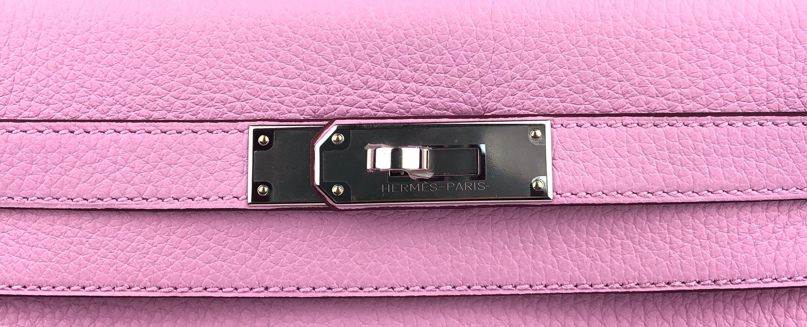 Hermes Kelly 28 Mauve Sylvester Pink Leather Palladium Hardware NEW For Sale 2