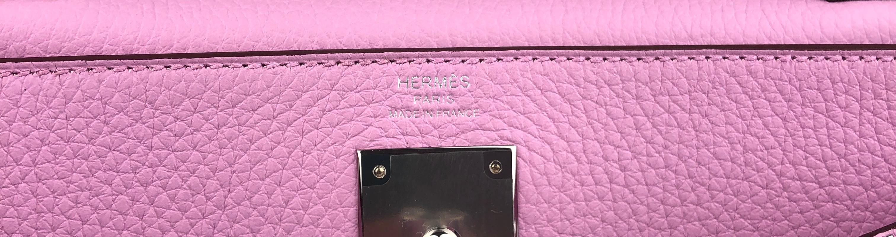 Hermès - Sac Kelly 28 mauve Sylvester en cuir rose avec quincaillerie en palladium, neuf en vente 1