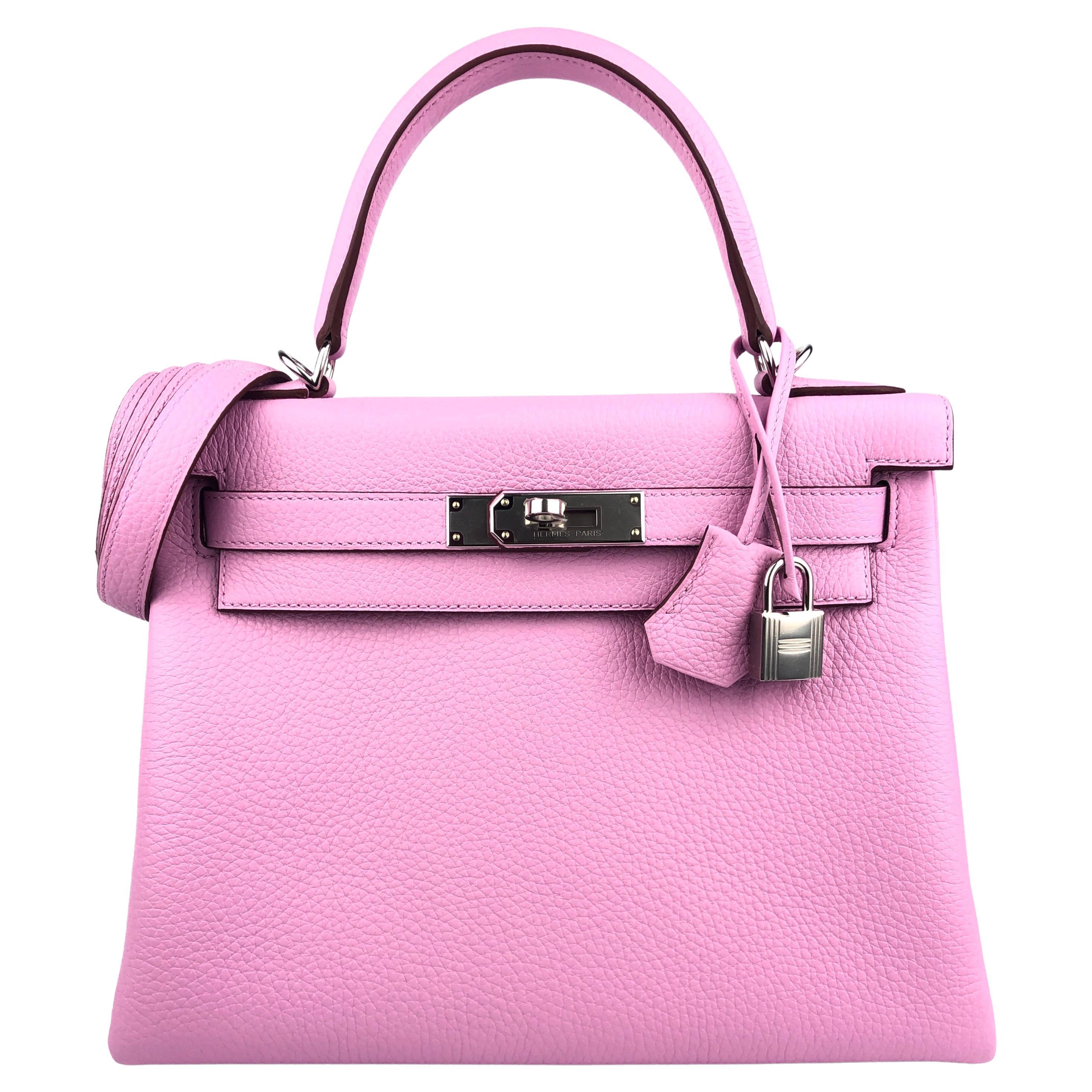 Hermes Kelly 28 Mauve Sylvester Pink Leather Palladium Hardware NEW For Sale