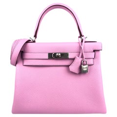 Hermès - Sac Kelly 28 mauve Sylvester en cuir rose avec quincaillerie en palladium, neuf