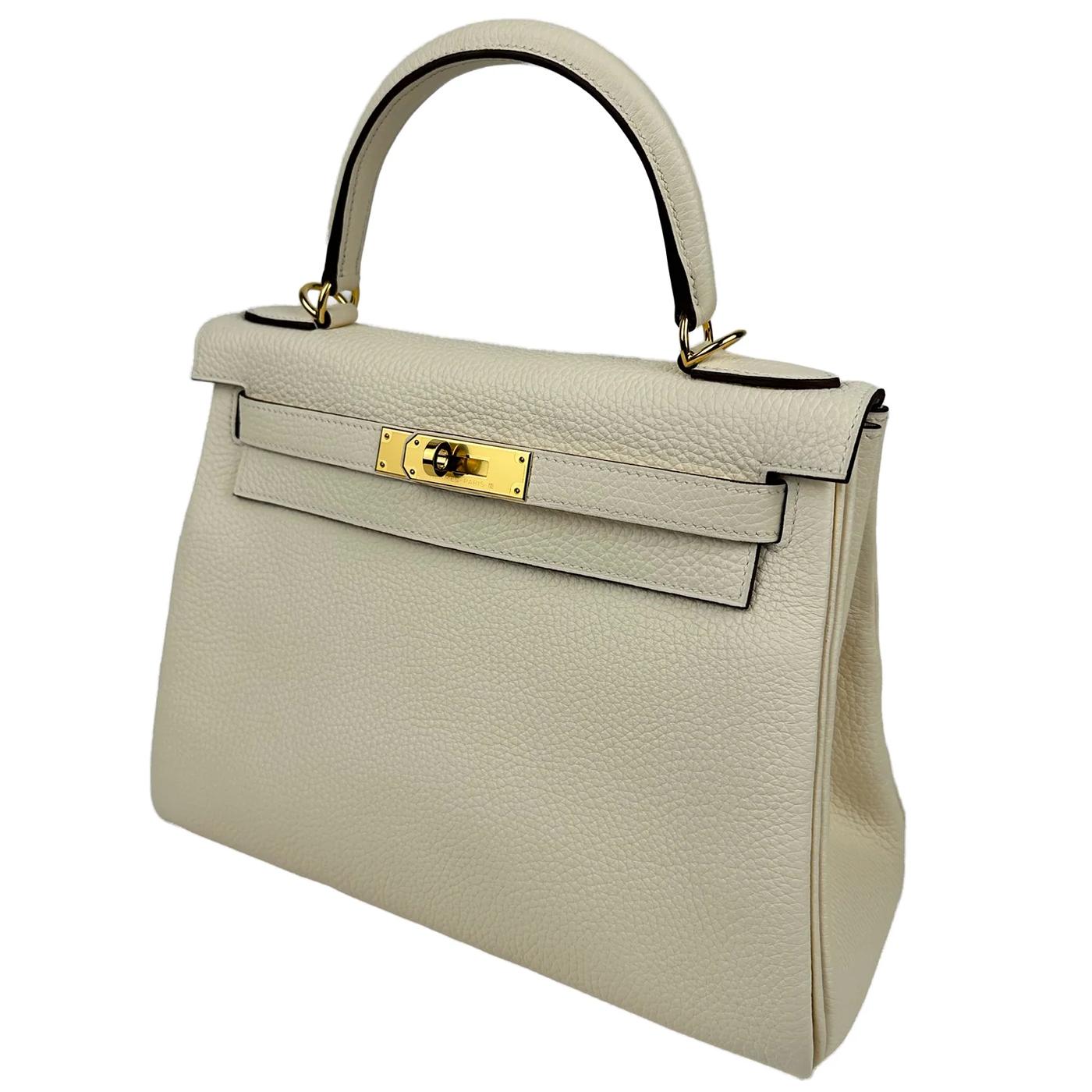 Hermes Kelly 28 Nata Togo Leather Retourne Gold Hardware Bag In New Condition For Sale In Aventura, FL
