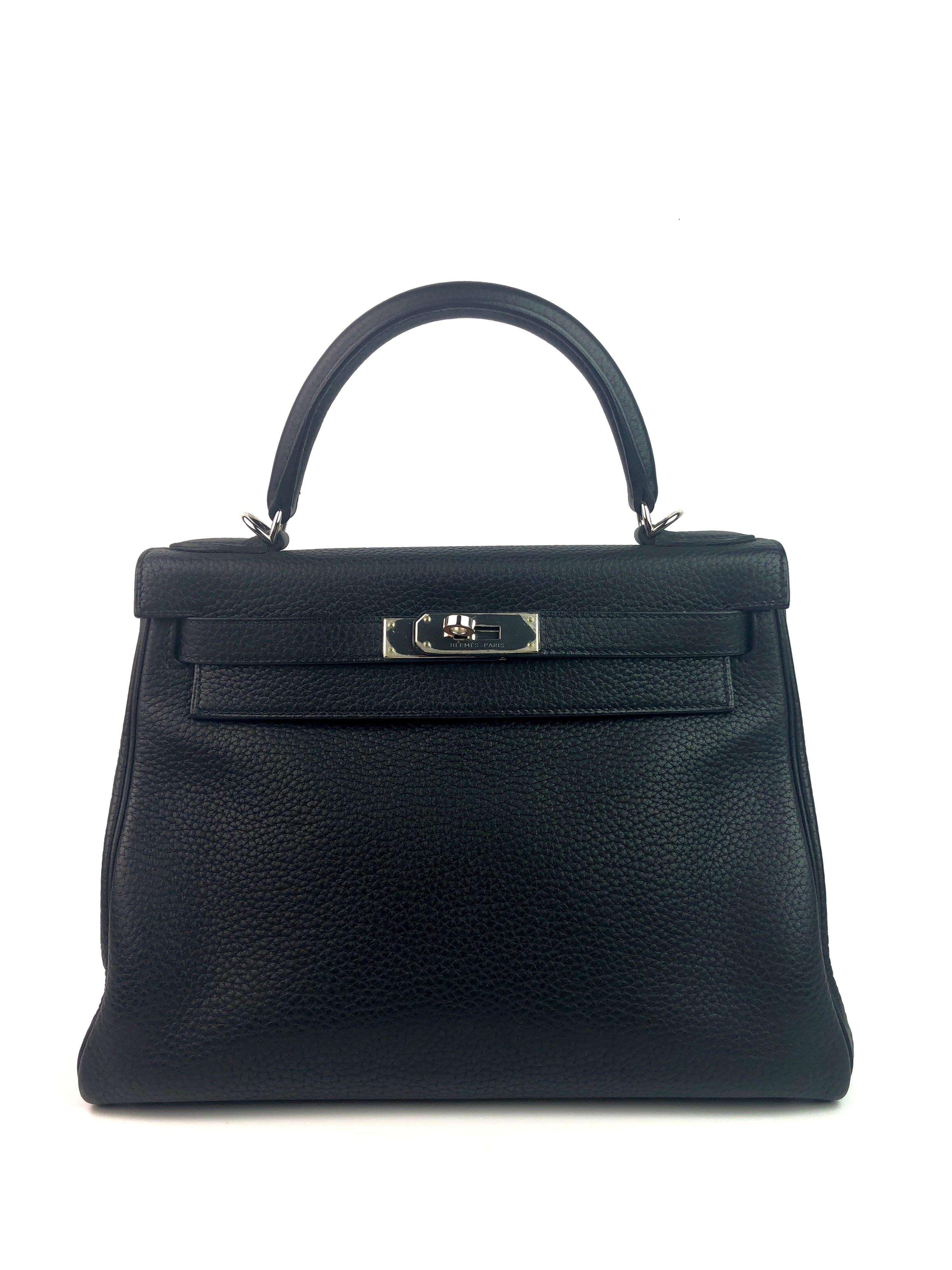 Hermes Kelly 28 Noir Black Palladium Hardware. Excellent Pristine Condition with Plastic on hardware. R stamp 2014. 

Shop with confidence from Lux Addicts. Authenticity Guaranteed! 