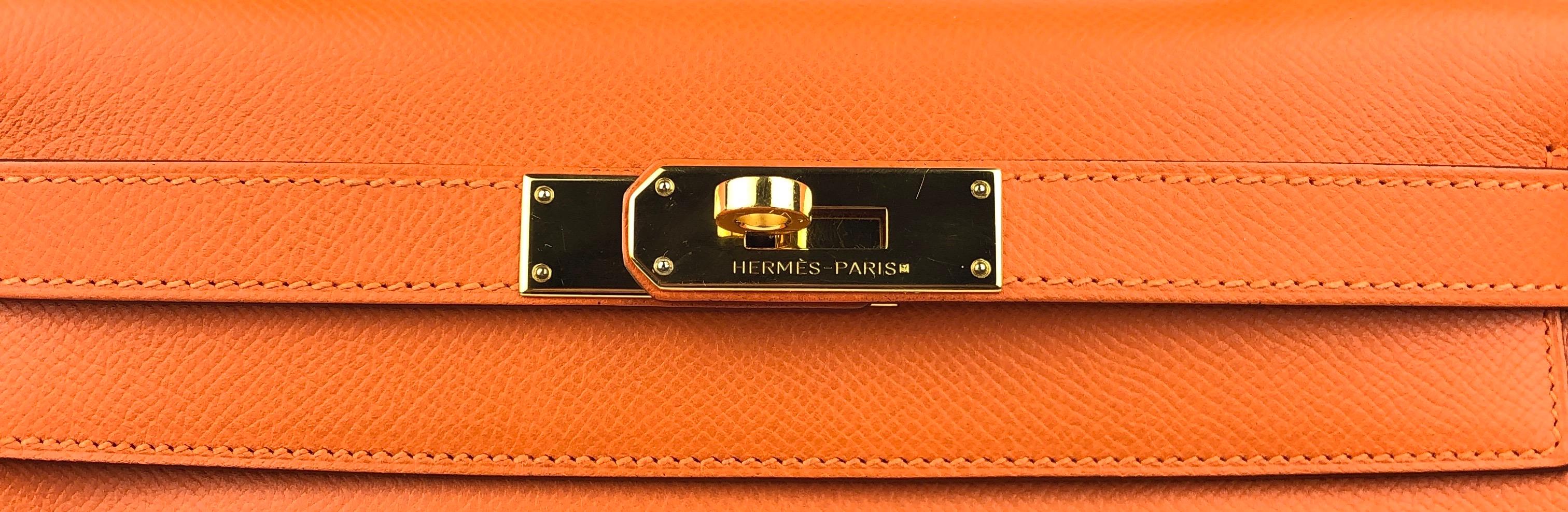 Hermes Kelly 28 Orange Epsom Gold Hardware  1