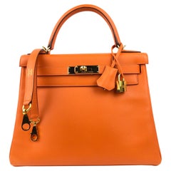 Hermes Kelly 28 Orange Epsom Gold Hardware