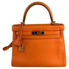 Hermes Kelly 28 Orange Gold Hardware bag