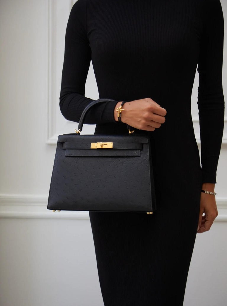 Hermes Kelly 28 Ostrich Black ghw at 1stDibs