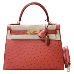 Borsa Hermes Kelly 28 Struzzo Cuivre Oro