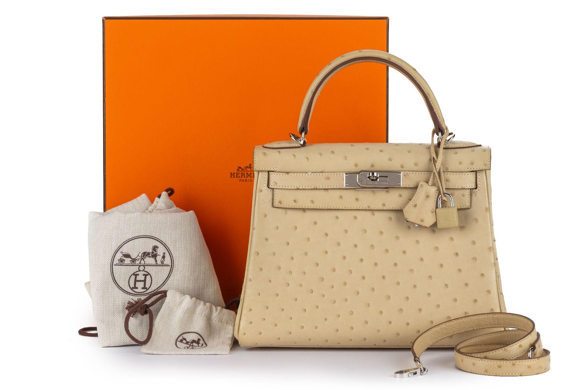 Hermès Kelly 28 Ostrich Parchemin Palladium Hardware For Sale 12