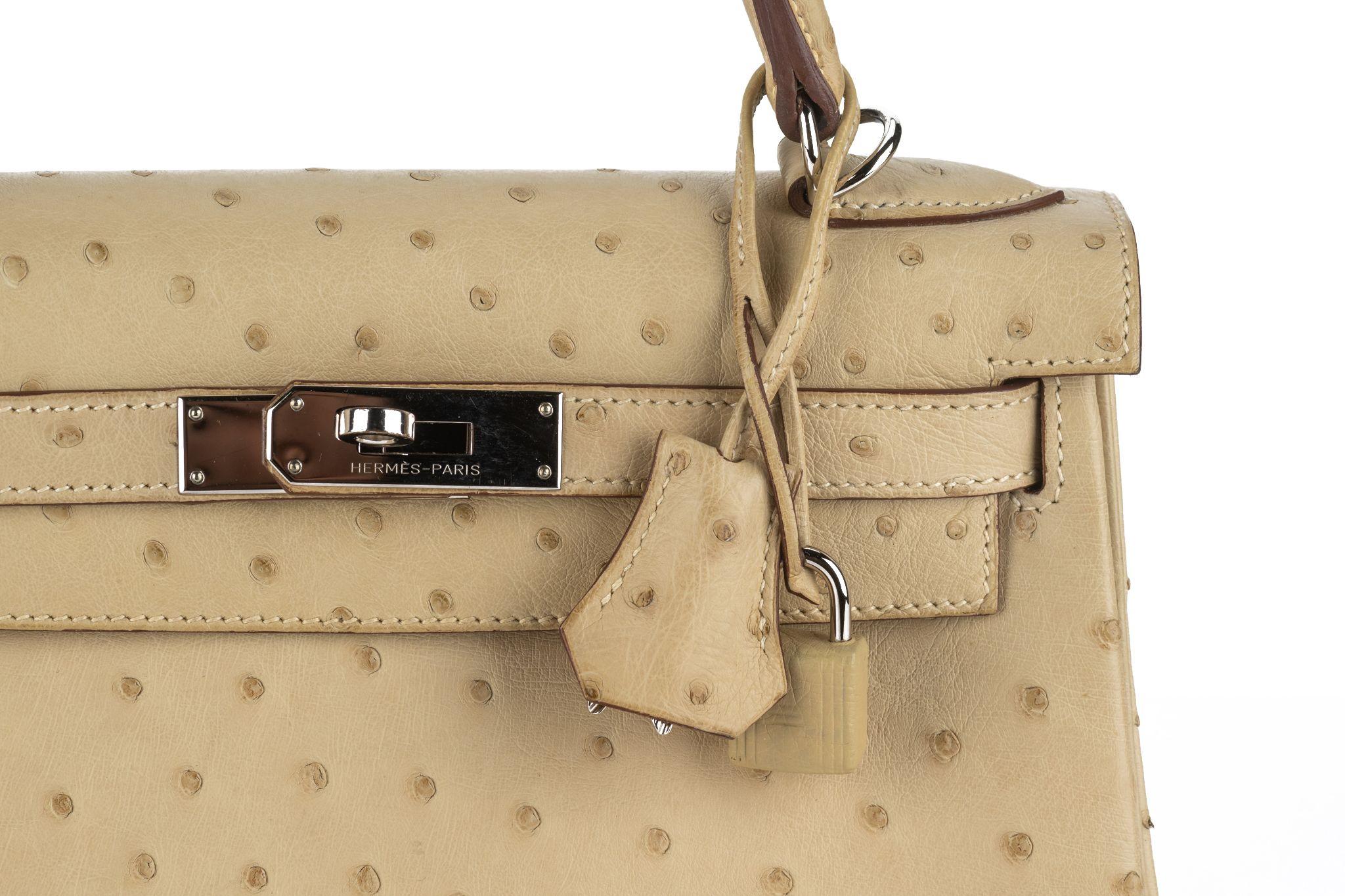 Hermès Kelly 28 Ostrich Parchemin Palladium Hardware For Sale 3