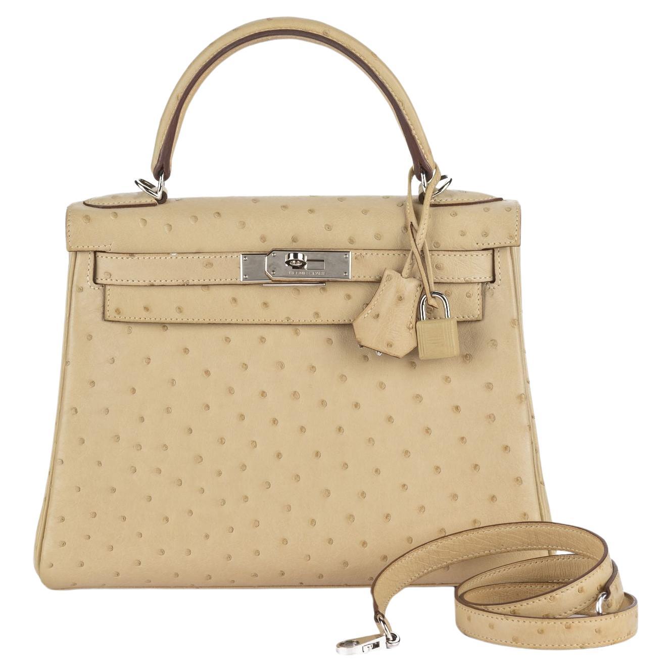 Hermès Kelly 28 Ostrich Parchemin Palladium Hardware For Sale