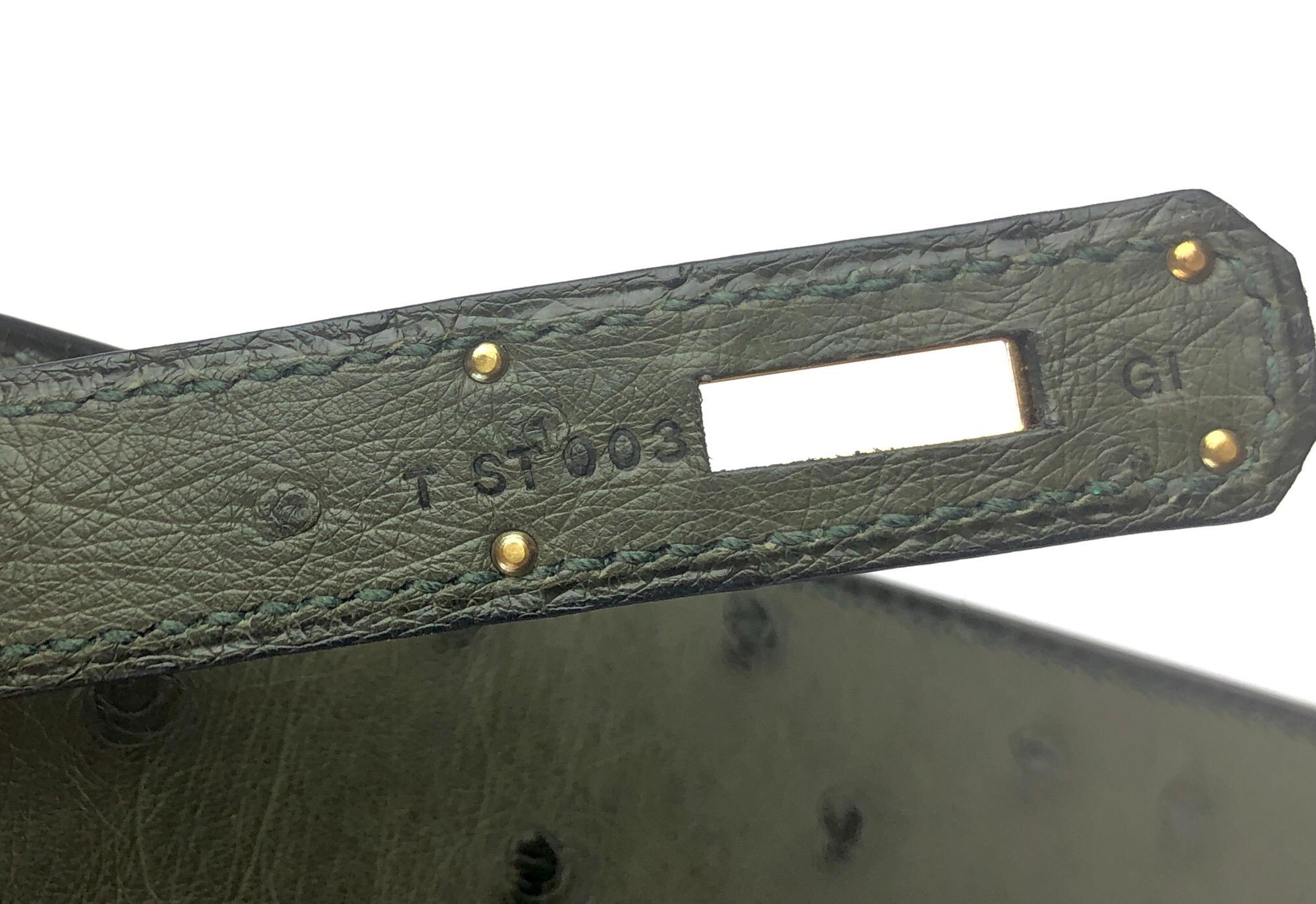 Women's or Men's Hermes Kelly 28 Ostrich Vert Veronese Green Gold Hardware