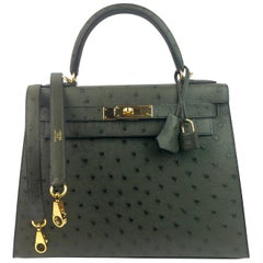 Hermes Kelly 28 Ostrich Vert Veronese Green Gold Hardware 