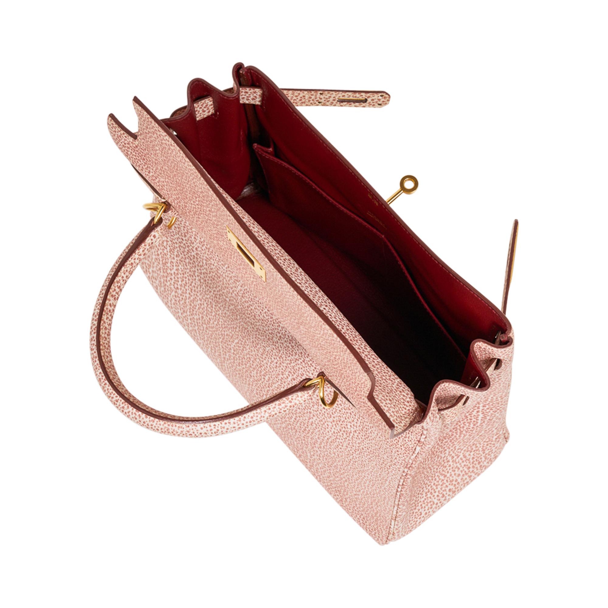 Hermes Kelly 28 Pink Dalmation Buffalo Skipper Leather Bag Gold Hardware  3