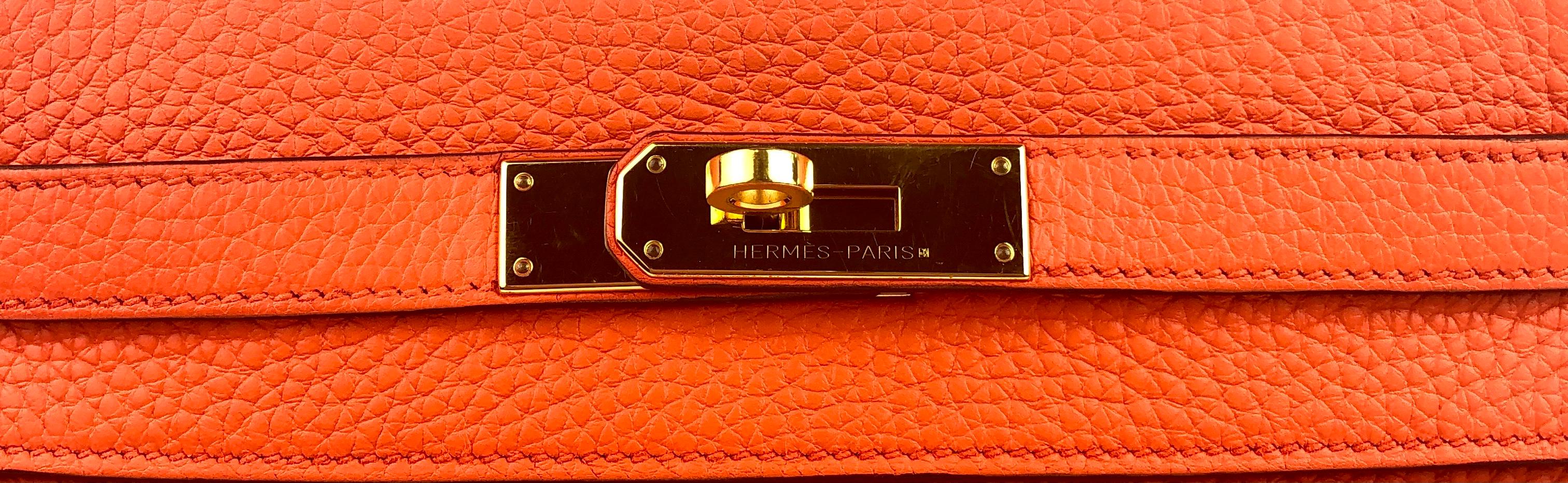 Red Hermes kelly 28 Poppy Orange Gold Hardware