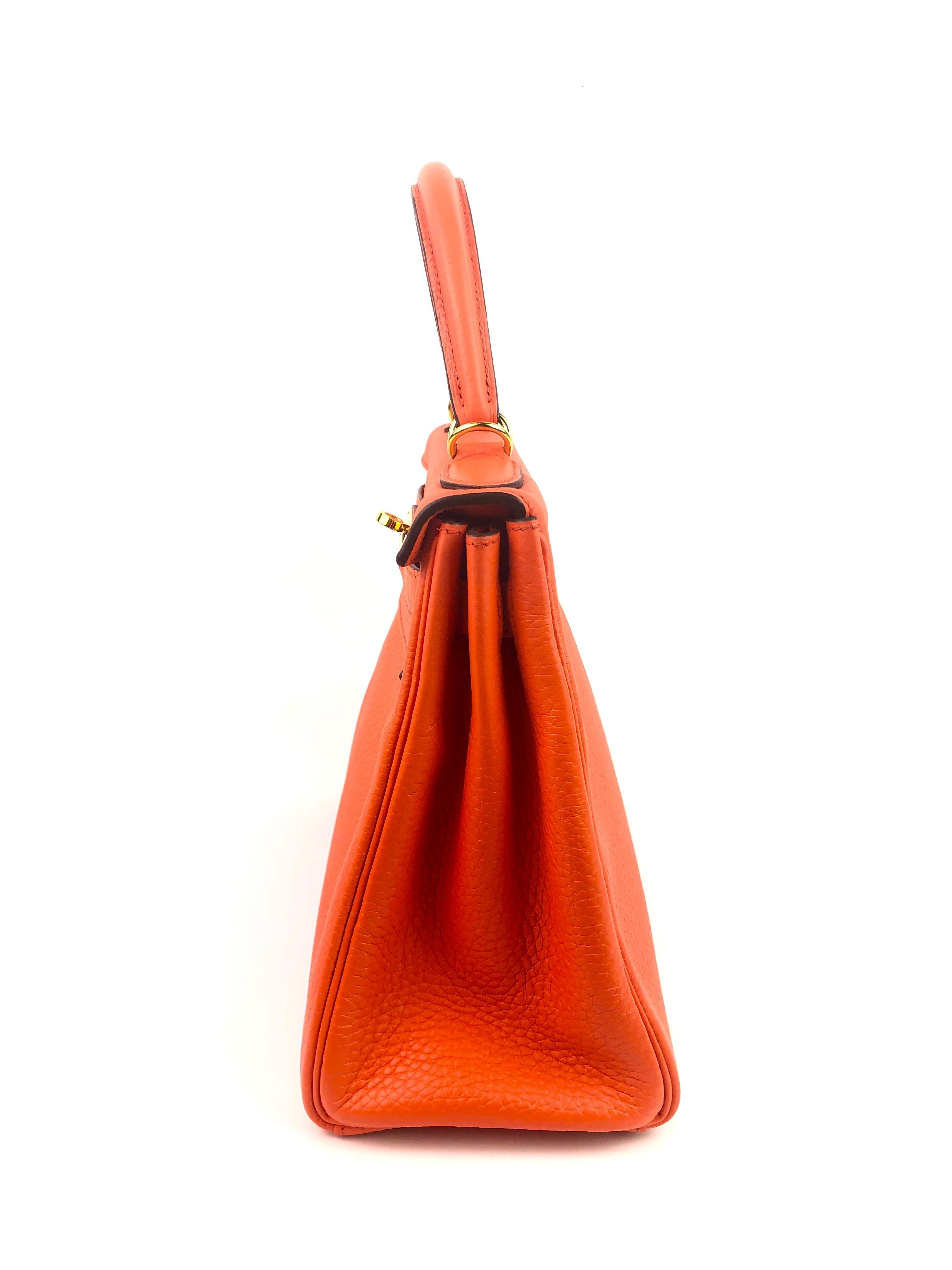 Women's or Men's Hermes kelly 28 Poppy Orange Gold Hardware