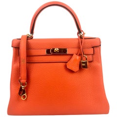 Hermes kelly 28 Poppy Orange Gold Hardware