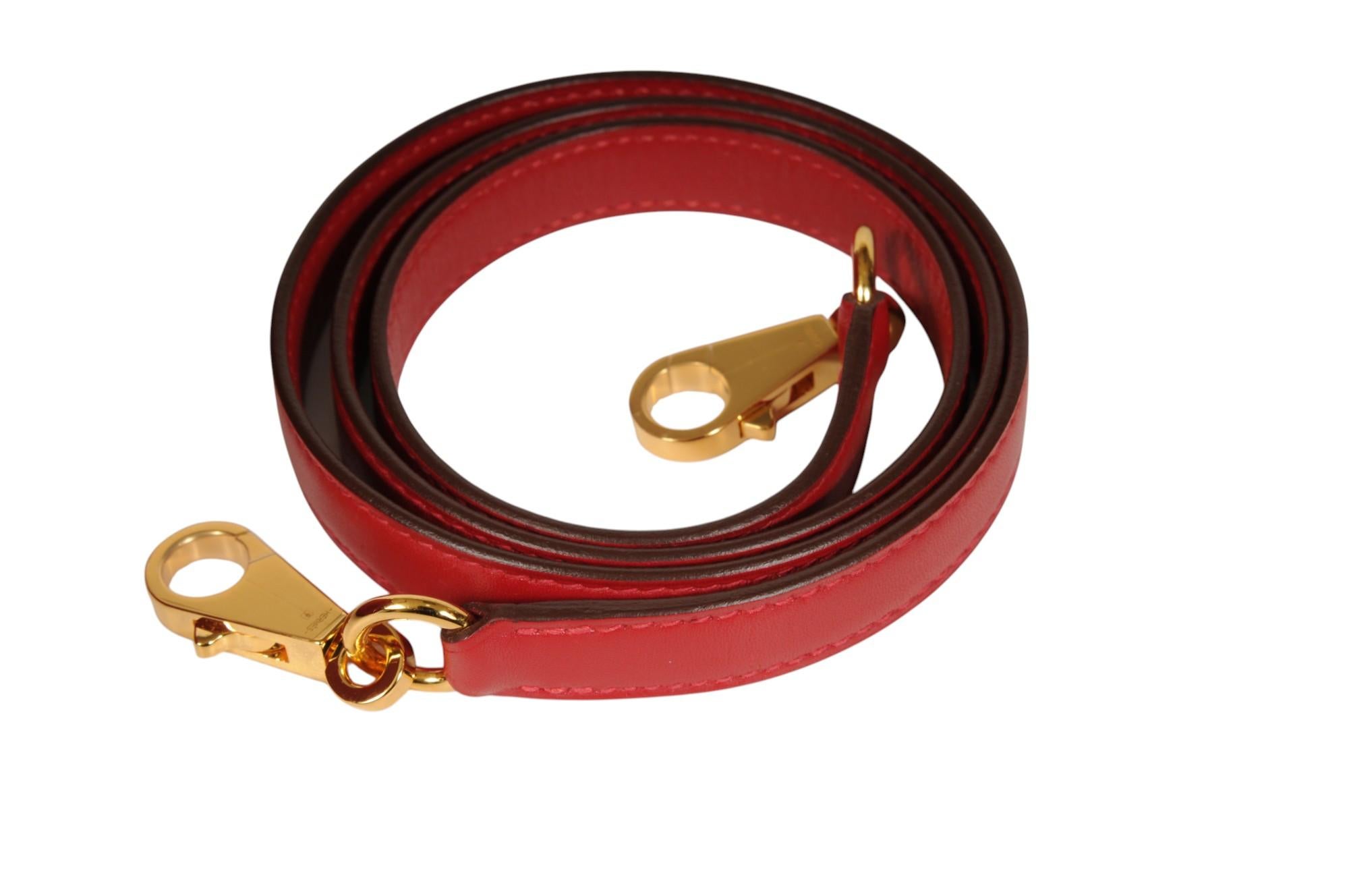 Hermes Kelly 28 Red Box Borsa in pelle di vitello Manico superiore Tracolla Hardware oro in vendita 12