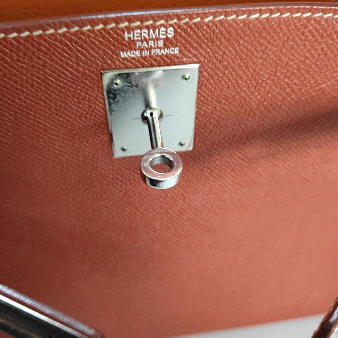 Hermes Kelly 28 Retourne 9T Epsom Leather White Stitching Palladium Har 5