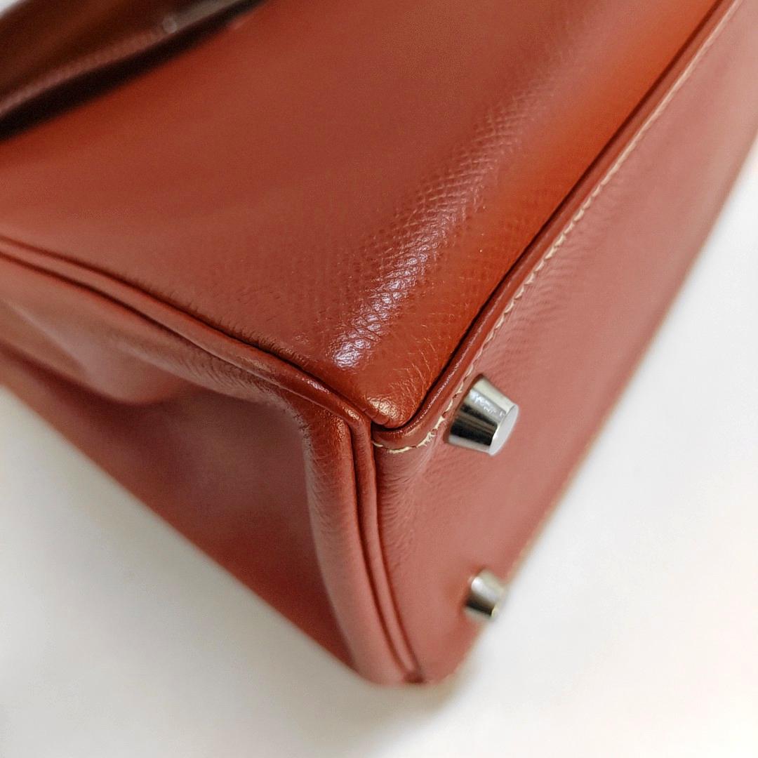 Hermes Kelly 28 Retourne 9T Epsom Leather White Stitching Palladium Har 8