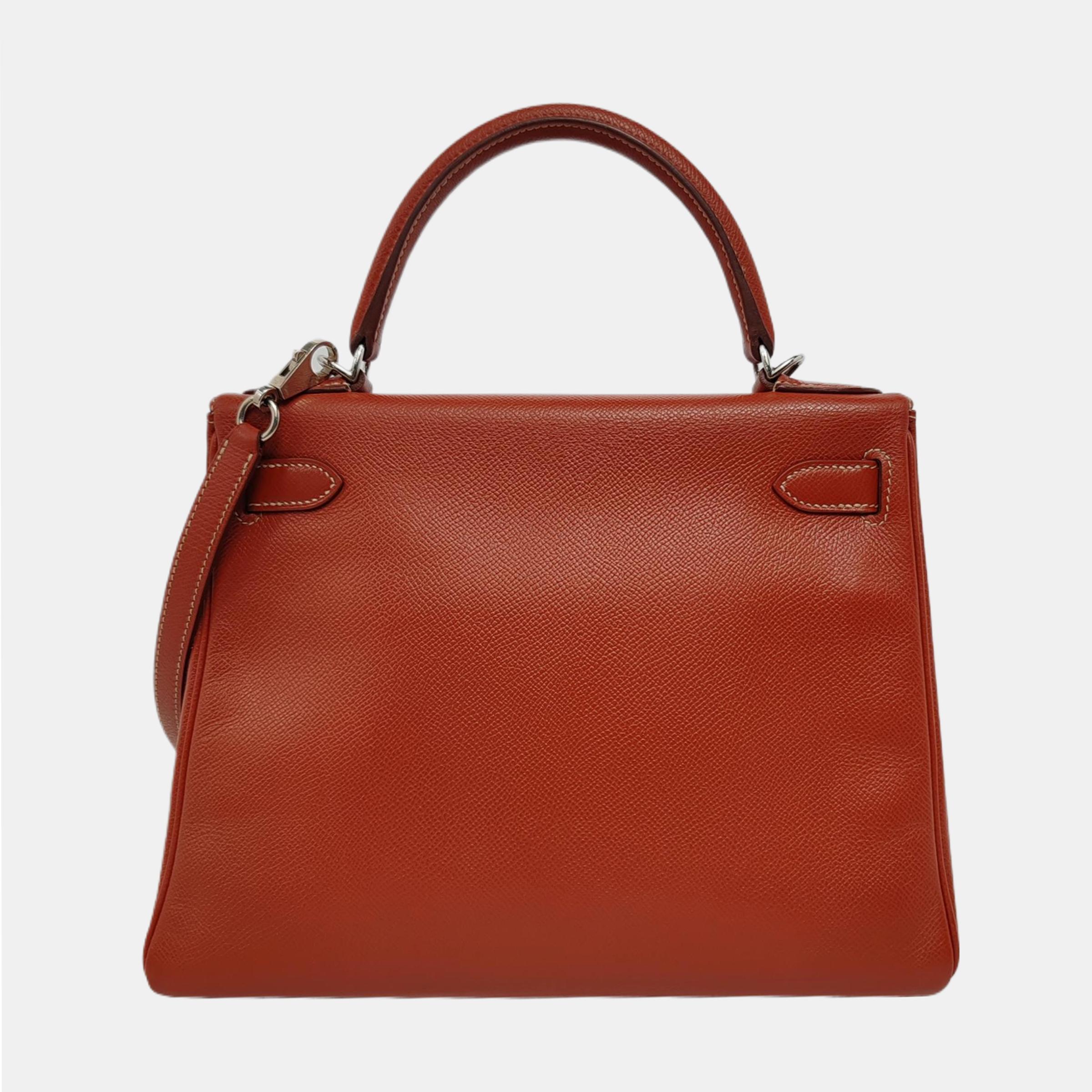 Hermes Kelly 28 Retourne 9T Epsom Leather White Stitching Palladium Har In Good Condition In AUBERVILLIERS, FR